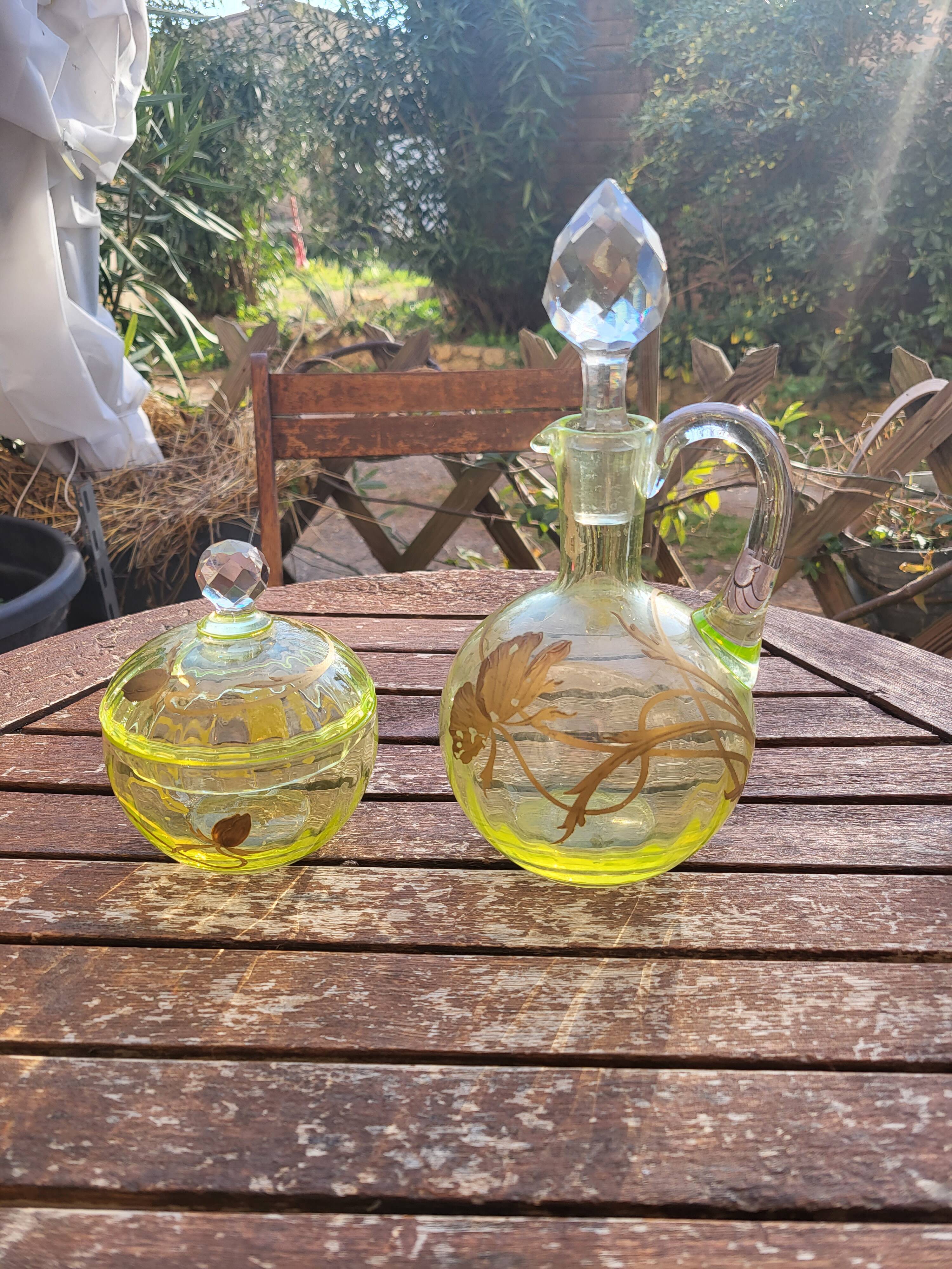 Carafe and sugar bowl in ouraline, Legras/Baccarat