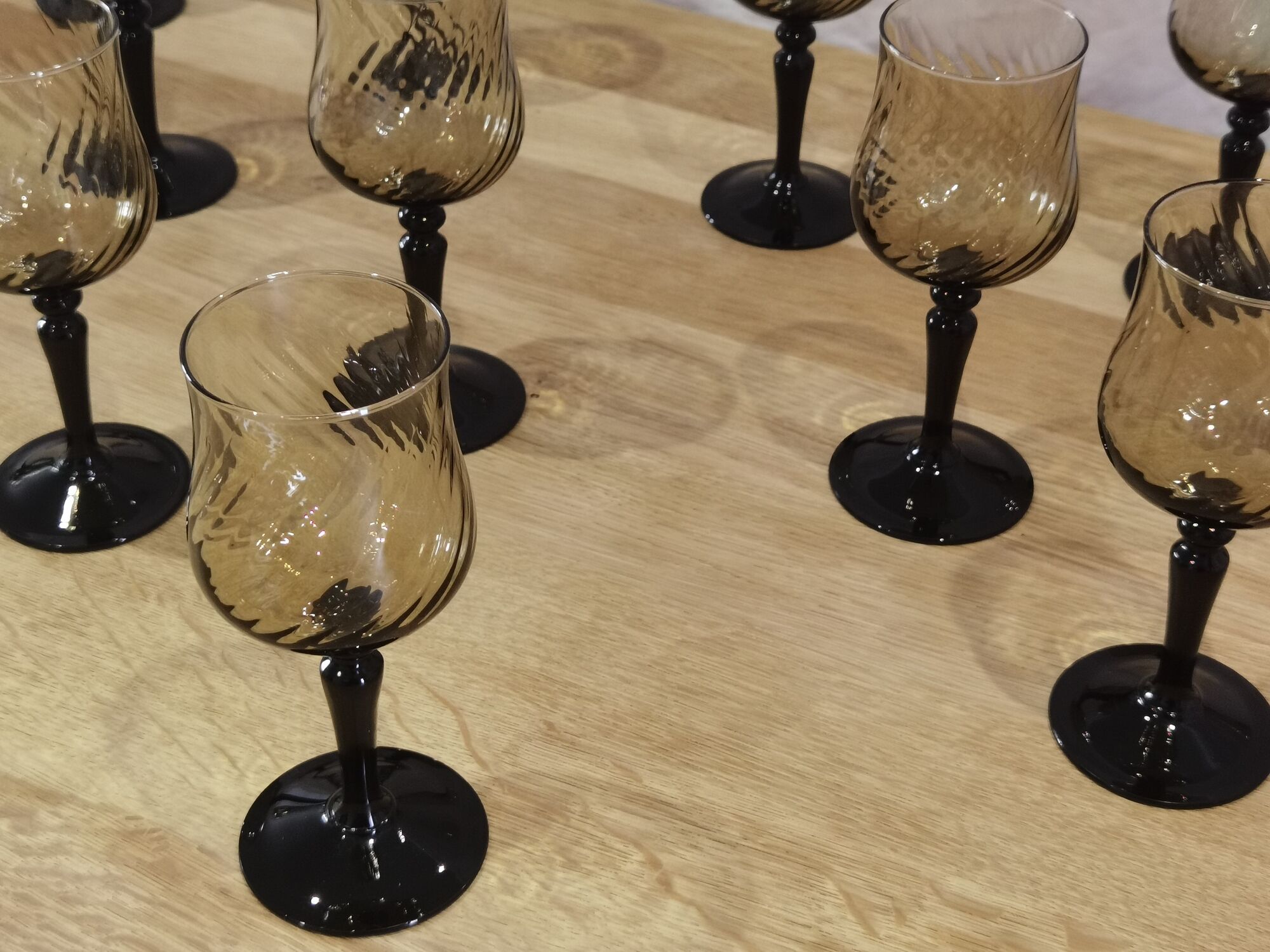 11 vintage black foot smoked twisted water glasses