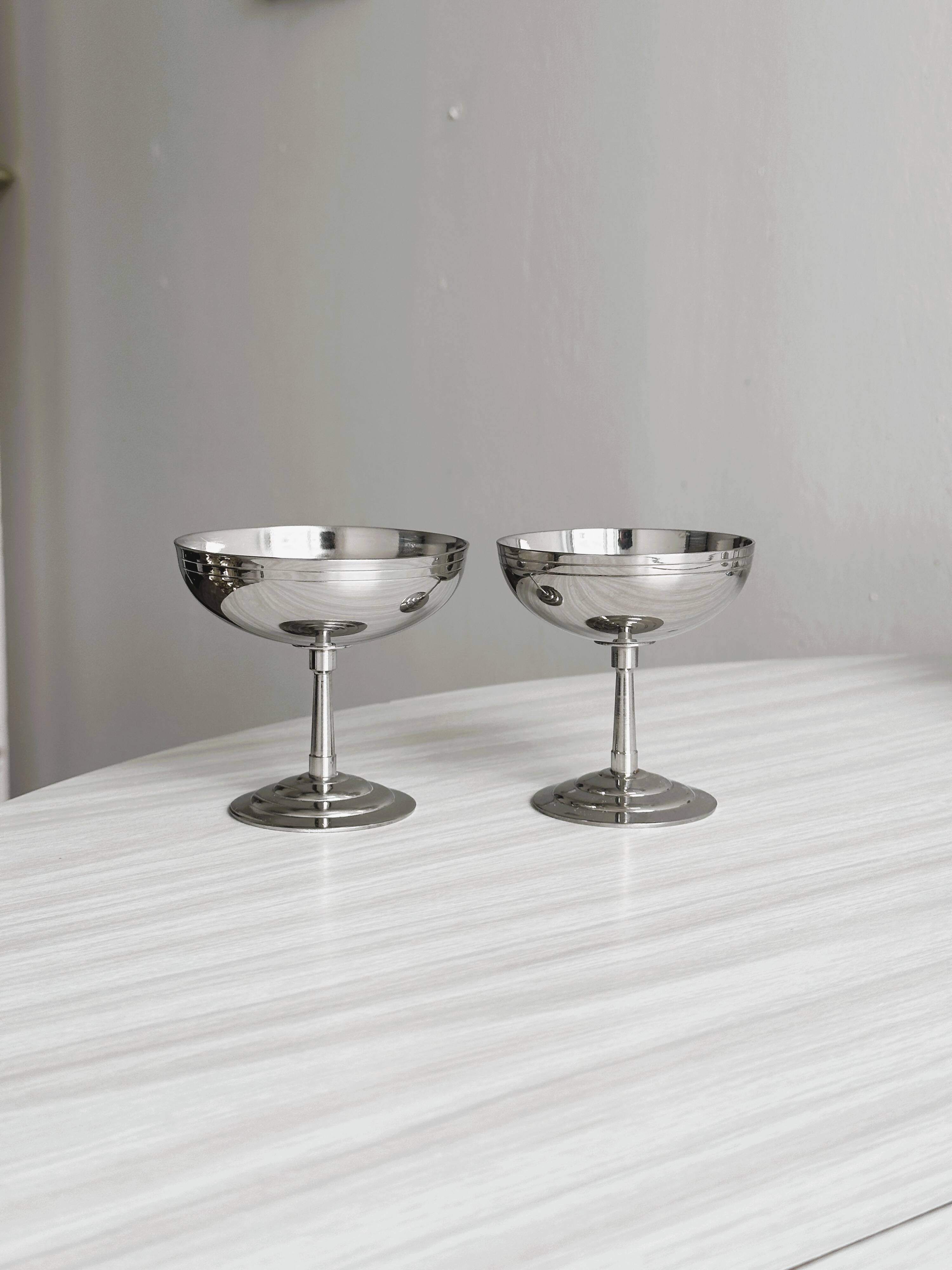 Set of 6 very small silver-plated metal bowls Letang Remy