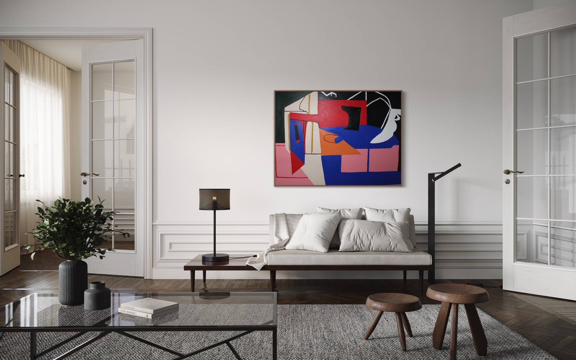 Peinture abstraite bleu cobalt géométrique par Bodasca