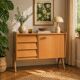Vintage sideboard with tapered legs, light oak, 1960s.