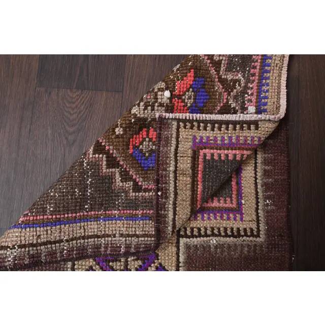 Vintage Turkish Oushak Handmade Wool Cotton Brown Runner Rug 56x235