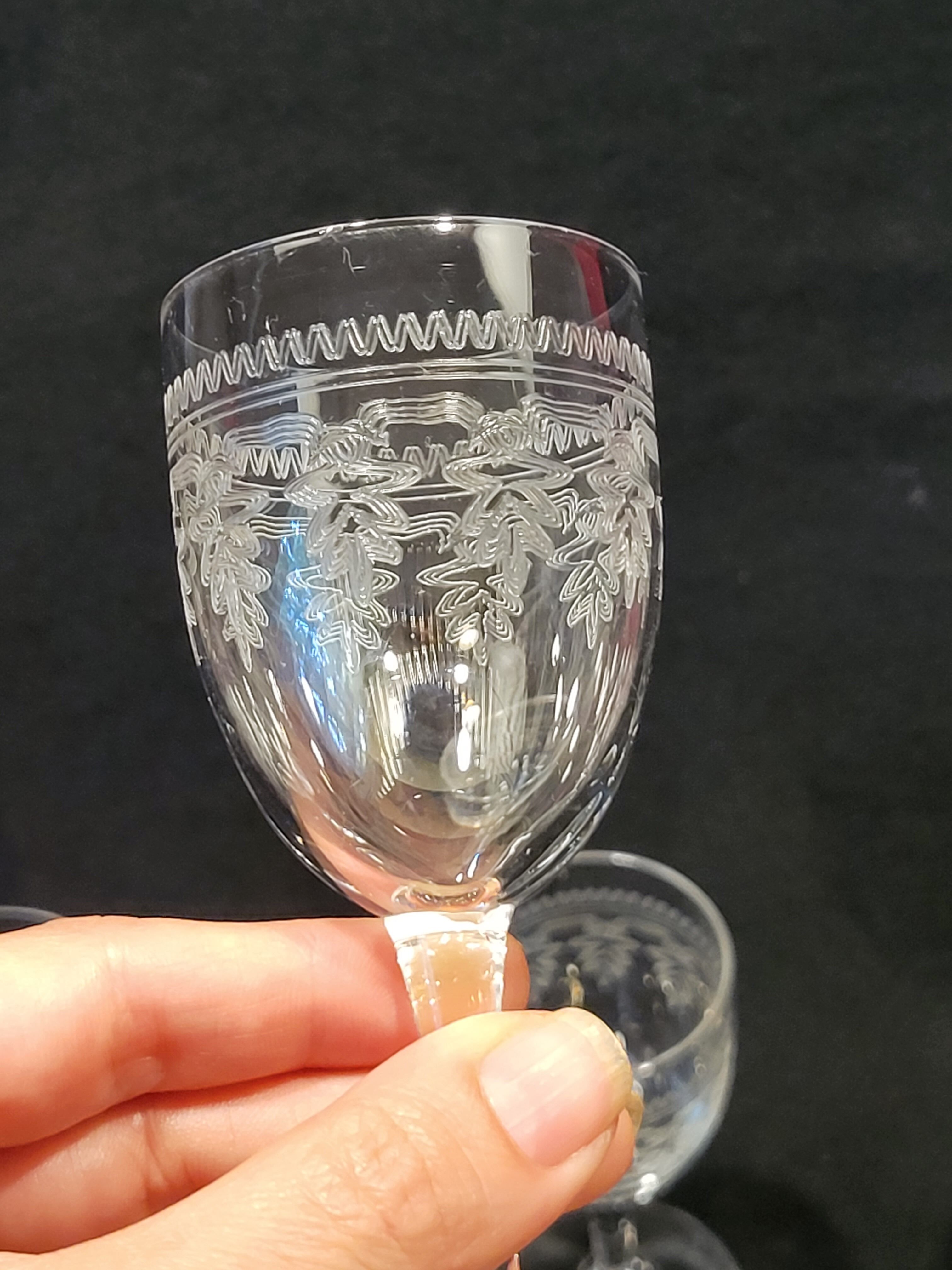 6 old Port stemmed glasses in engraved baccarat crystal