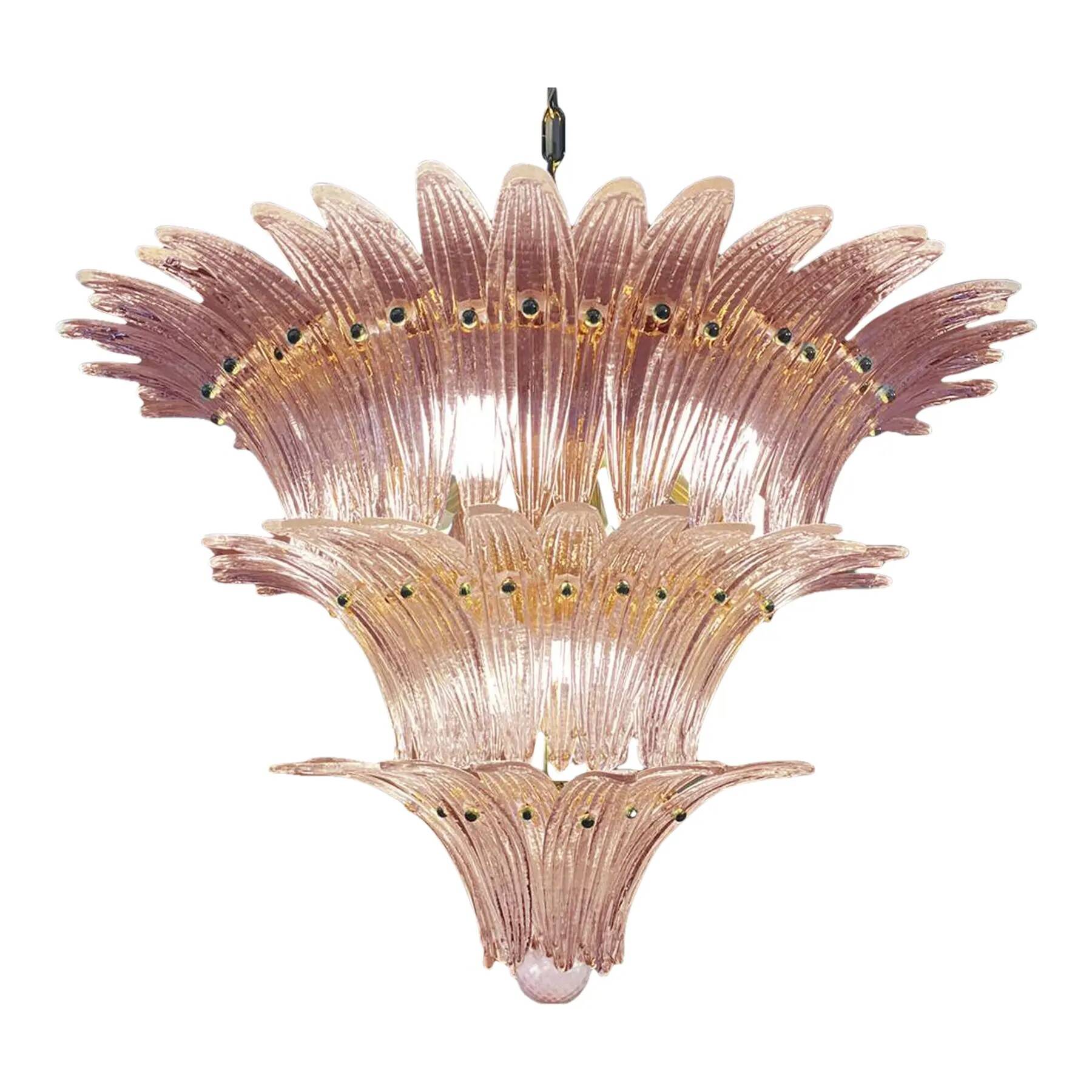 Mid-Century Modern Pink “Palmette” Murano Glass Chandelier