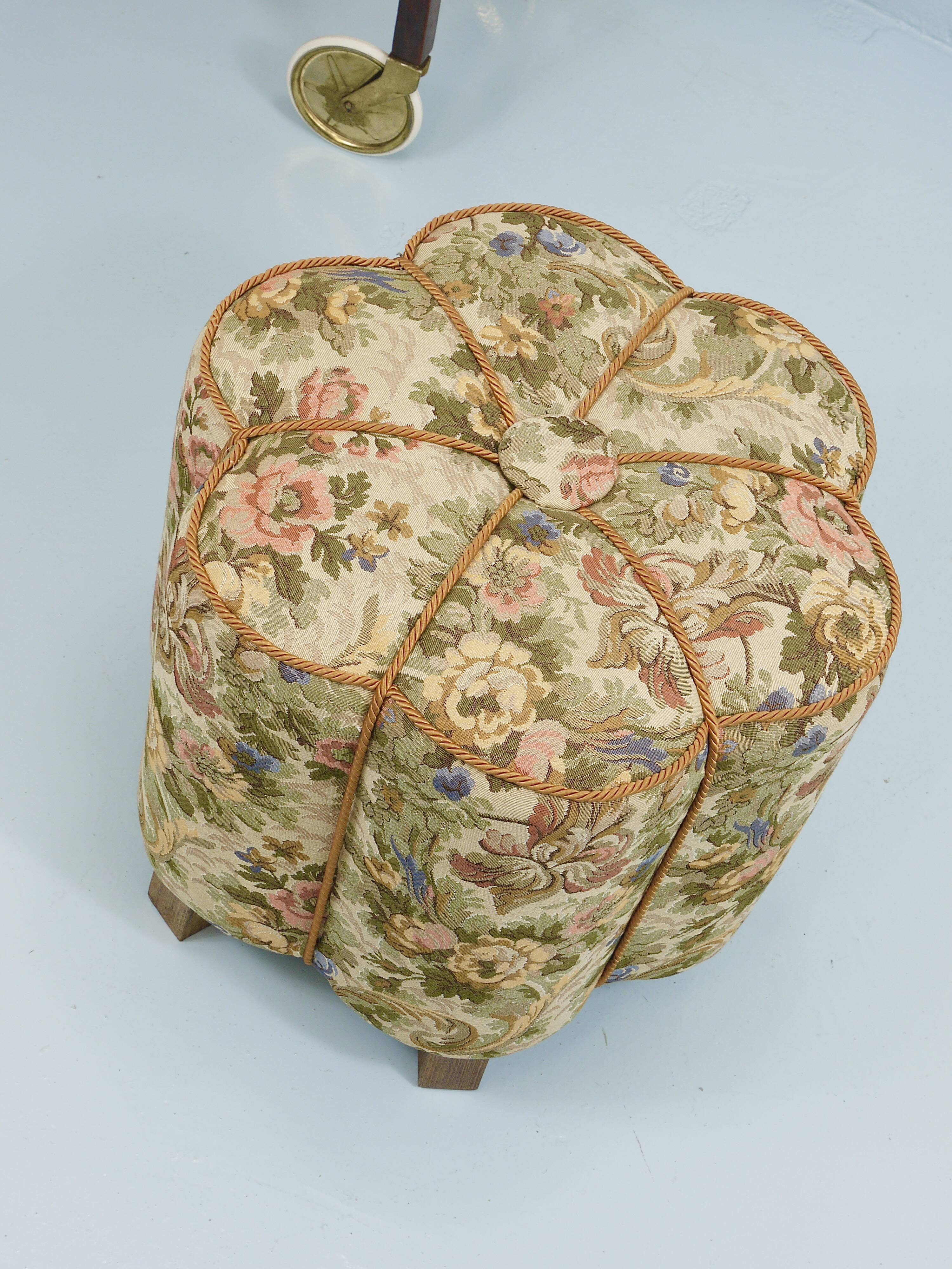 Art Deco Floral Tapestry Stool, Tabouret, Pouf, Ottoman, Vienna, Austria, 1