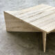 Up & Up large Italian Brutalist travertine coffee table, two-piece geometric mod