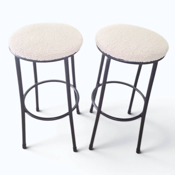 Tabourets vintage « Black & White », assises bouclettes