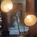 Designer desk lamp in gold metal 2 flexible arms from the 70s