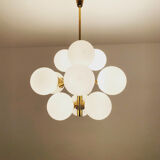 Mid-Century Modern brass and opaline glass Sputnik chandelier