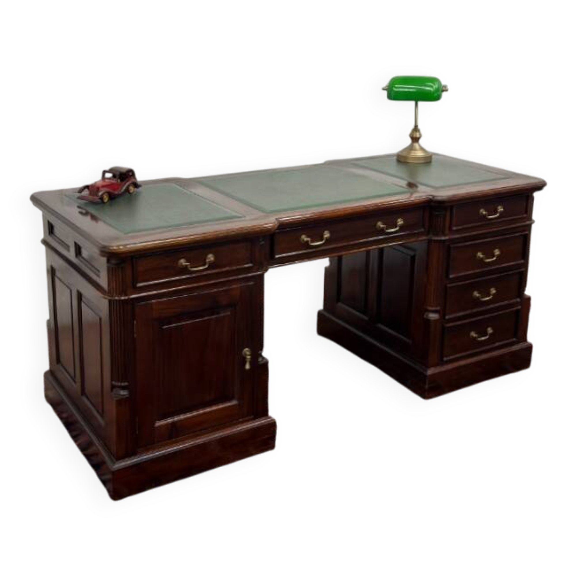 Classic English desk with green leather inlay.