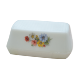 White butter dish in Arcopal with floral/country motif