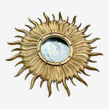 Miroir soleil italien vintage 1960 en résine doré avec oeil de sorcière 63 cm