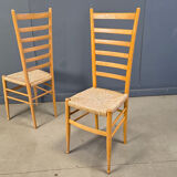 Ensemble de 6 chaises en bois de hêtre à dossier échelle italiennes, années 1970.