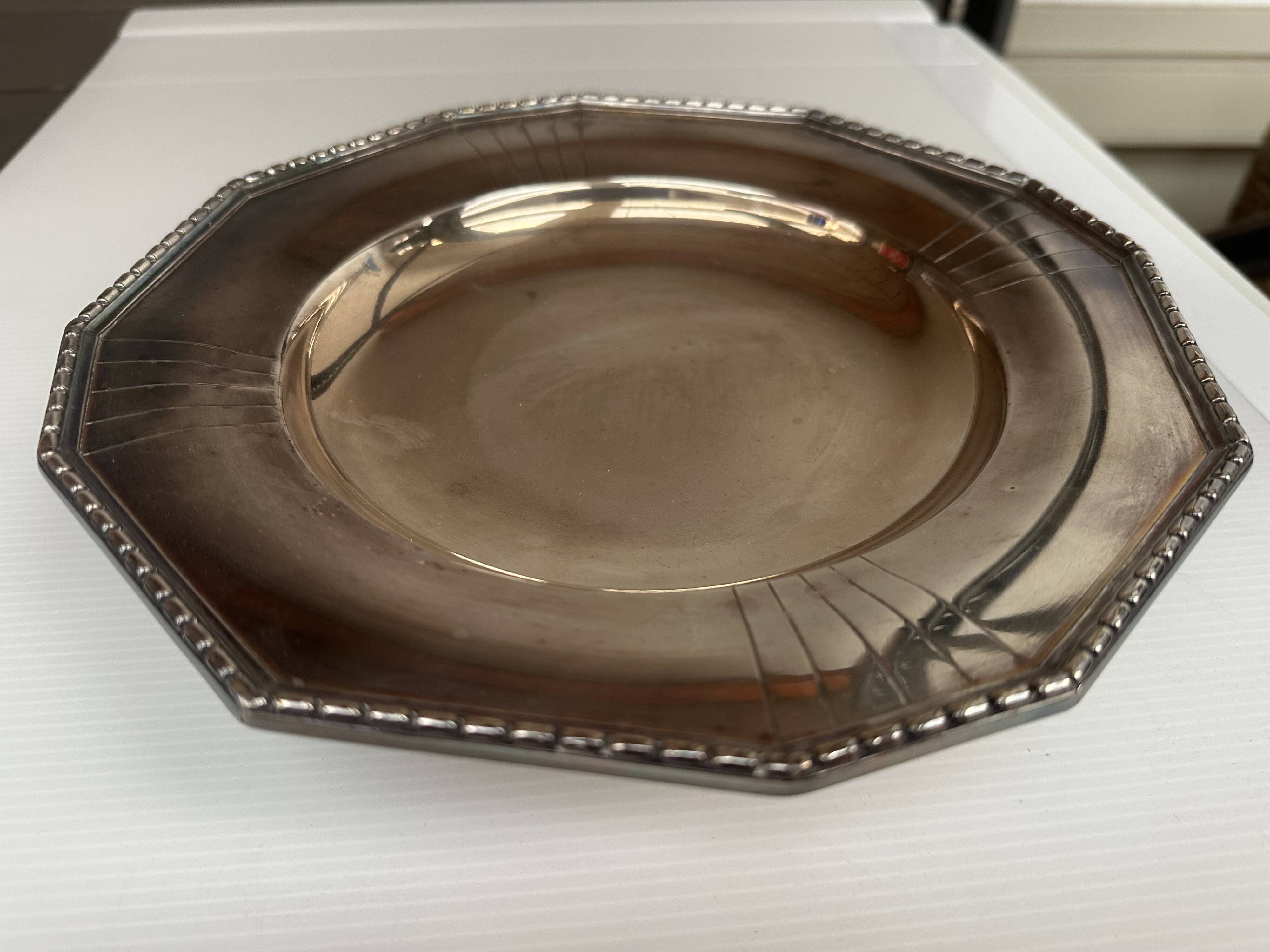 Art Deco Silver Metal Centerpiece - Octagonal Shape