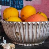 Vintage fluted enameled earthenware potter's salad bowl
