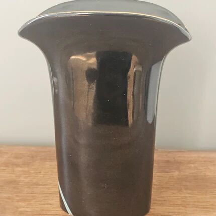 Vintage Yamaji vase in black porcelain with pastel flowers - Japan 1980s