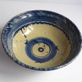 Blue enamelled terracotta cup