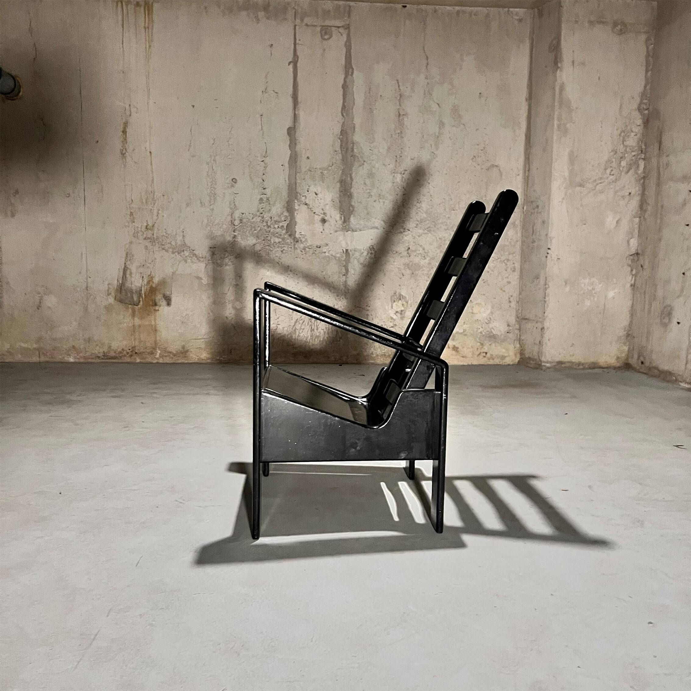 Black Lacquered Oak Modernist Armchair, 1960