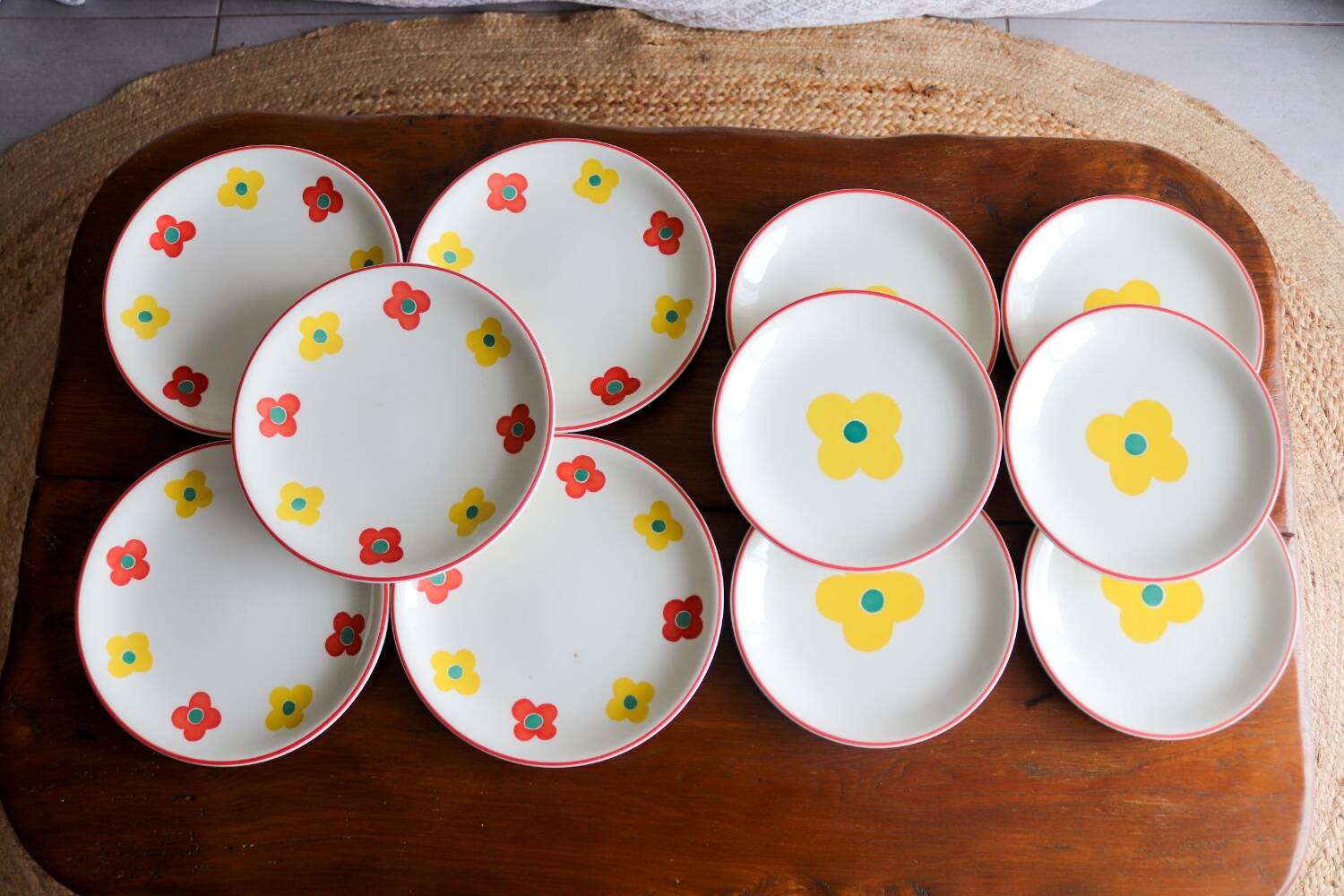 11 Yellow flower habitat plate with orange border BY PAGNOSSIN ITALY