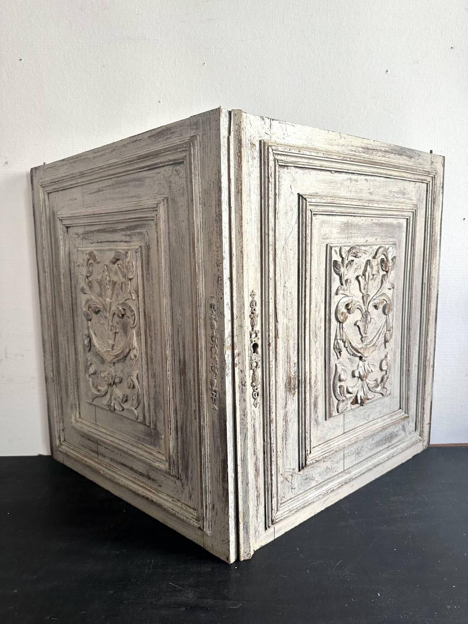 Pair of Louis XVI cupboard doors in carved wood, late 19th century.