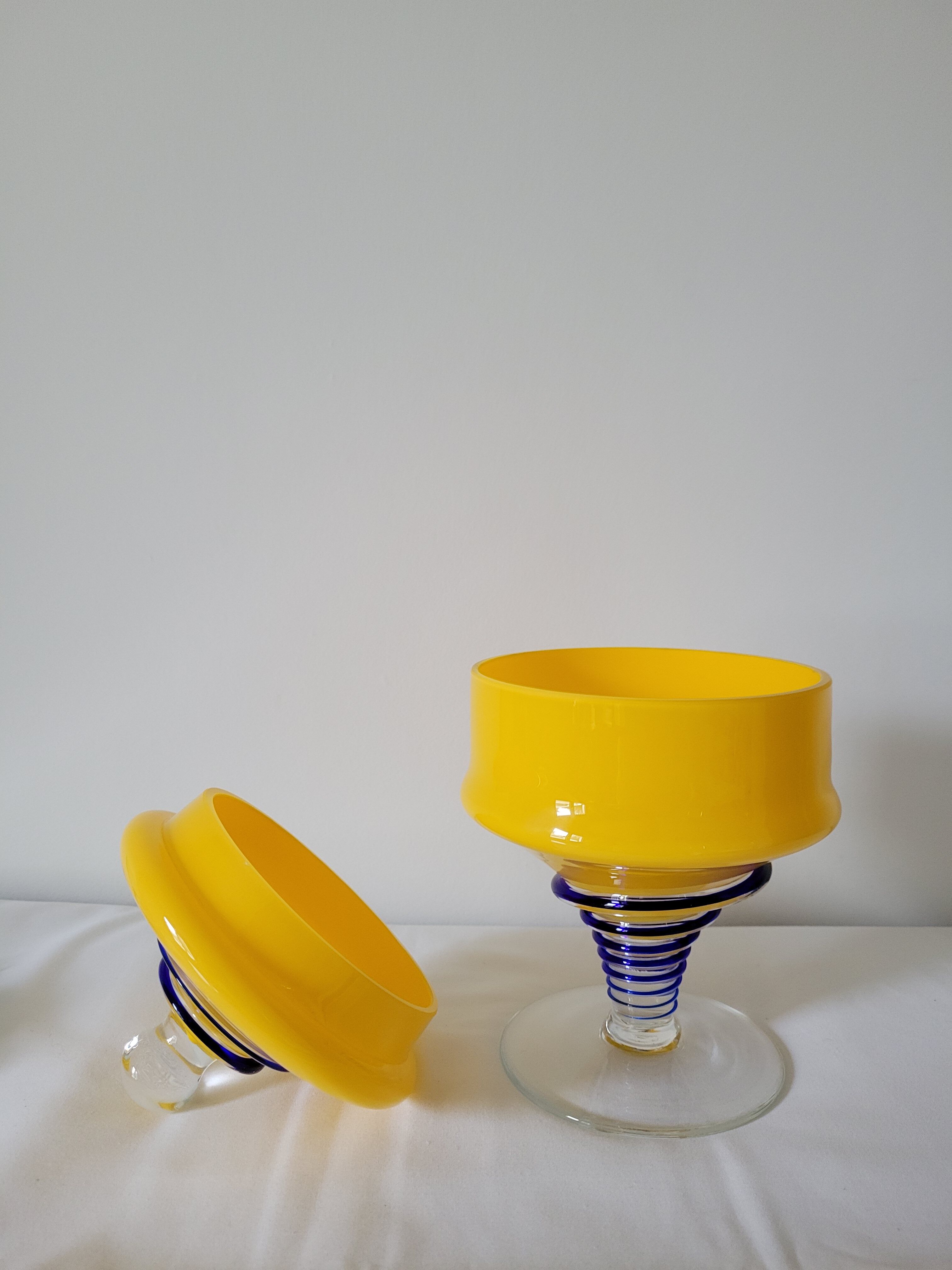 Yellow glass candy pot