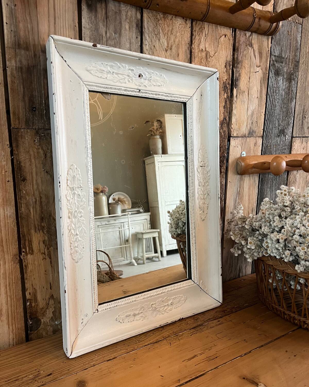 Antique white patinated mirror