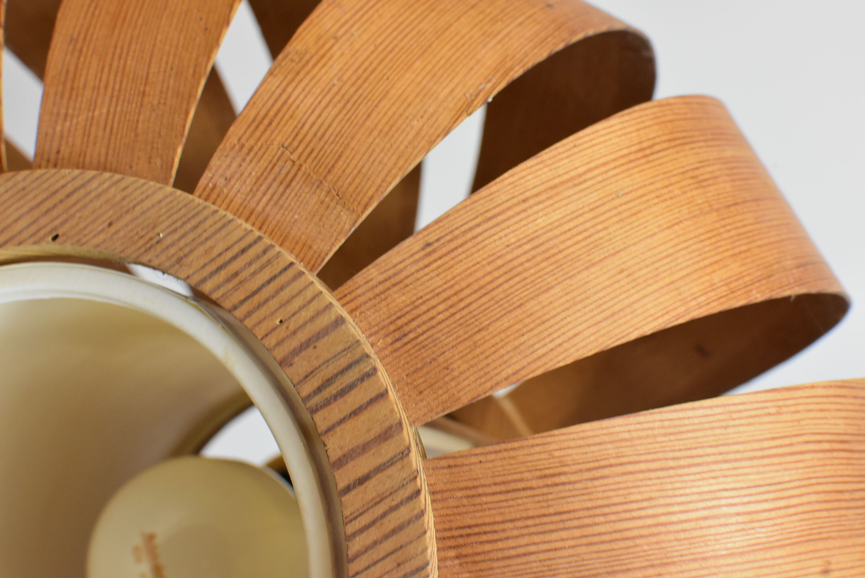 Scandinavian-style wooden pendant light.