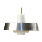 Opac glass and brushed aluminium pendant light. Sweden 1960s