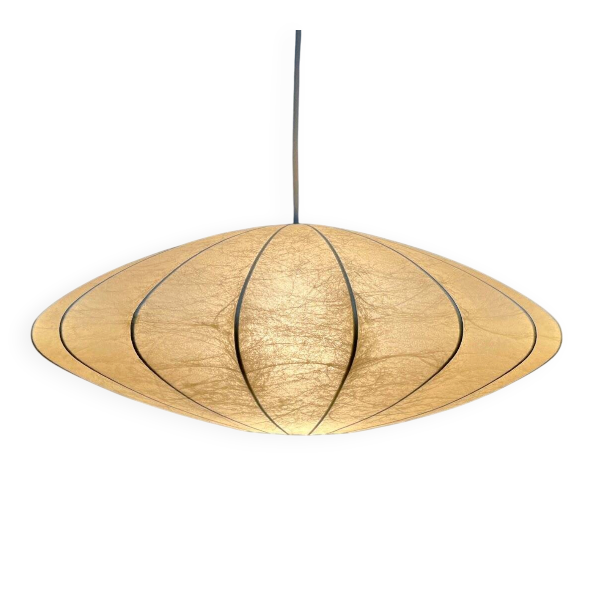 Modern UFO disc cocoon pendant lamp from the mid-century by Friedel Wauer for Goldkant Leuchten, Germany, 1960s.