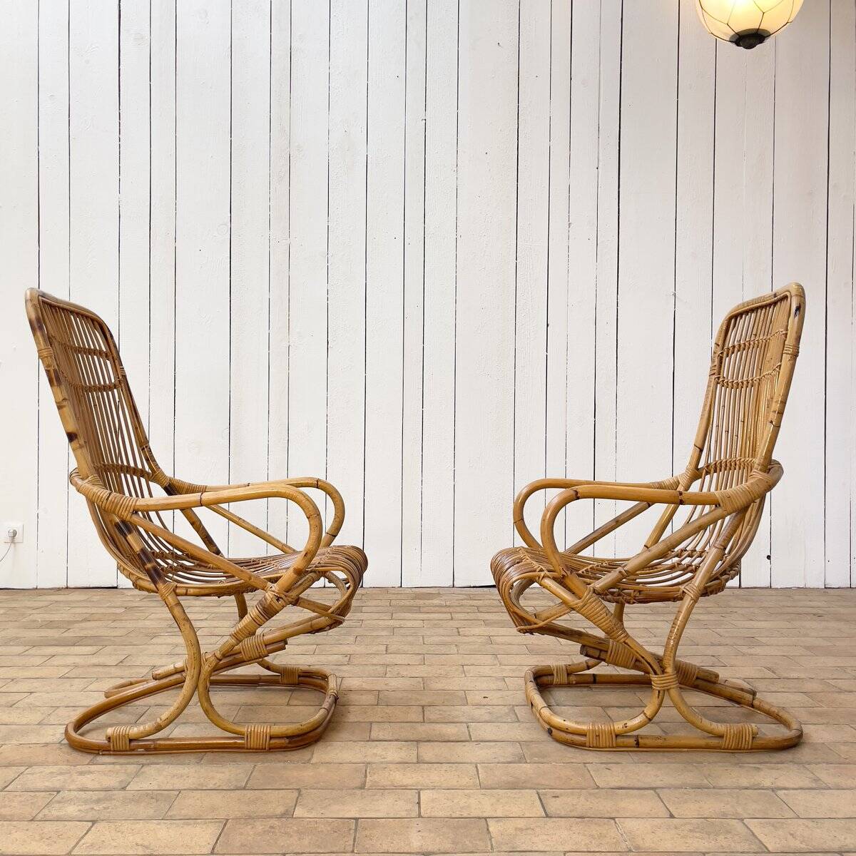 Ensemble de chaises en bambou attribuées à Tito Agnoli, 1960