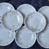 8 hollow plates flower pattern, festoon, model Hortense de Arcopal, vintage 1990