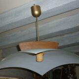 Modern graphic pendant lamp in opaque glass and wood