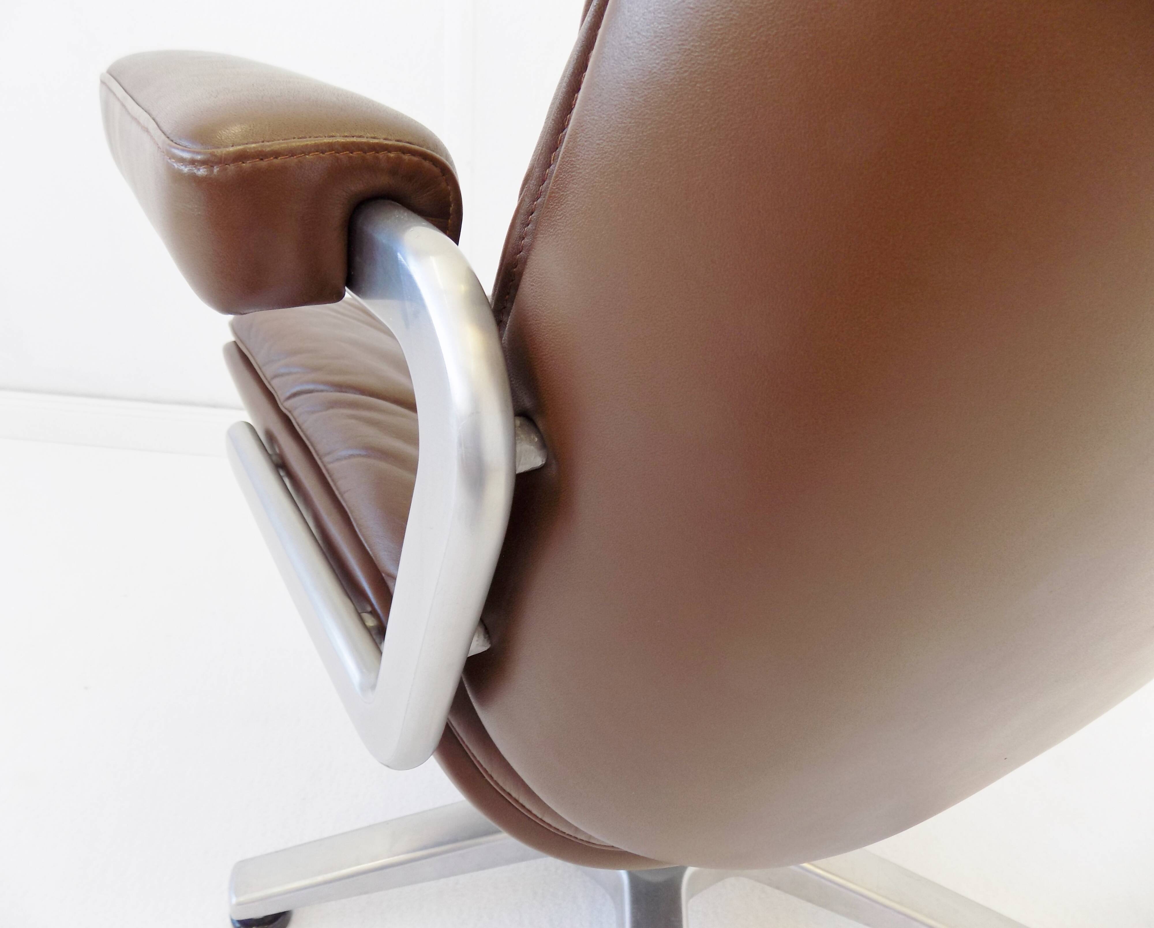 Martin Stoll brown leather office chair by Karl Dittert
