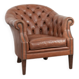 Cow leather Chesterfield club armchair in English style