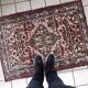 Tapis vintage Malayer fait main 84x120 cm en laine rose et vert - 1C1047