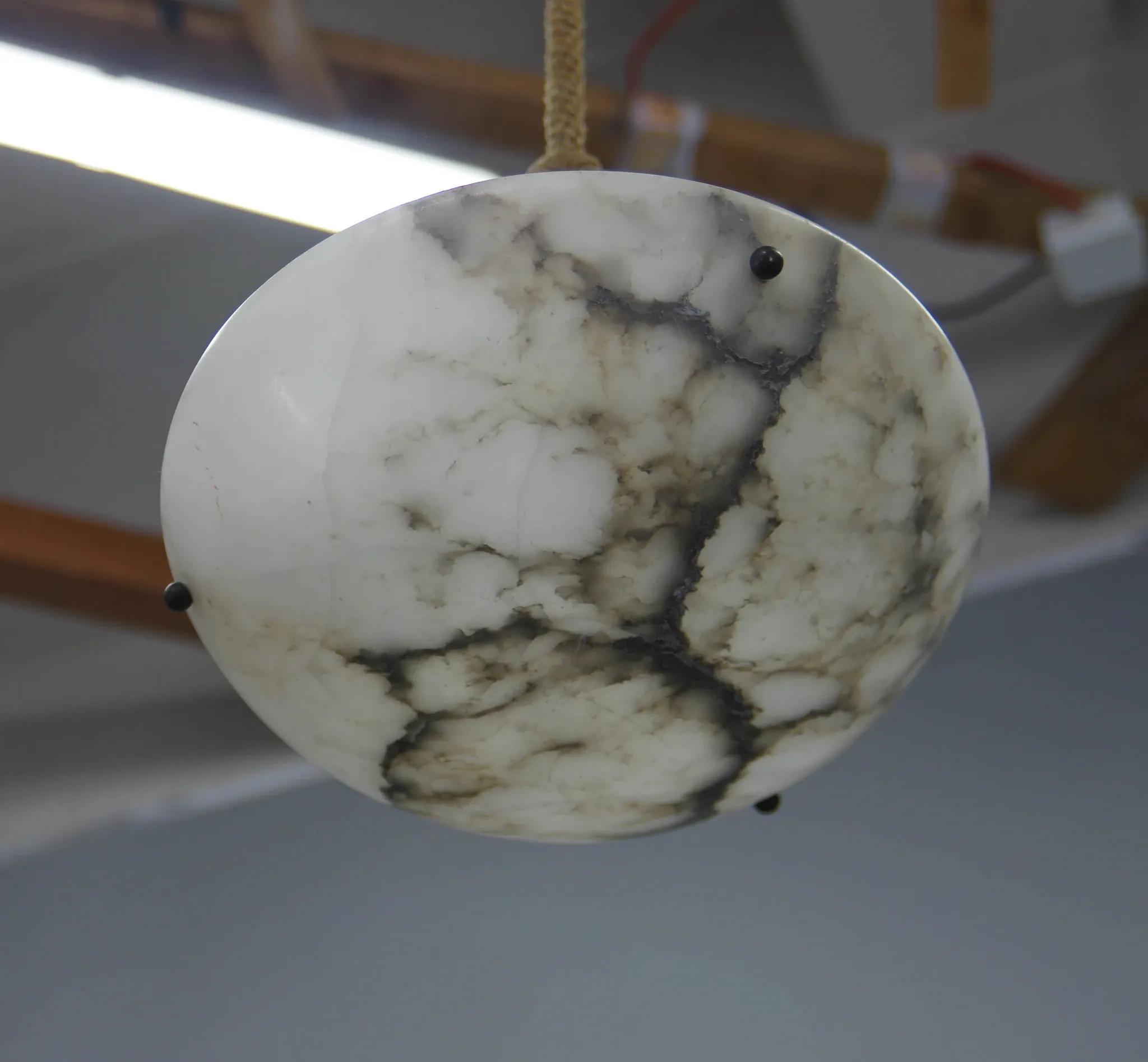 Art Deco Alabaster Pendant Light, Hand-Carved, 1920s