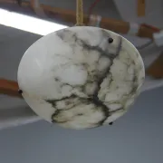 Art Deco Alabaster Pendant Light, Hand-Carved, 1920s