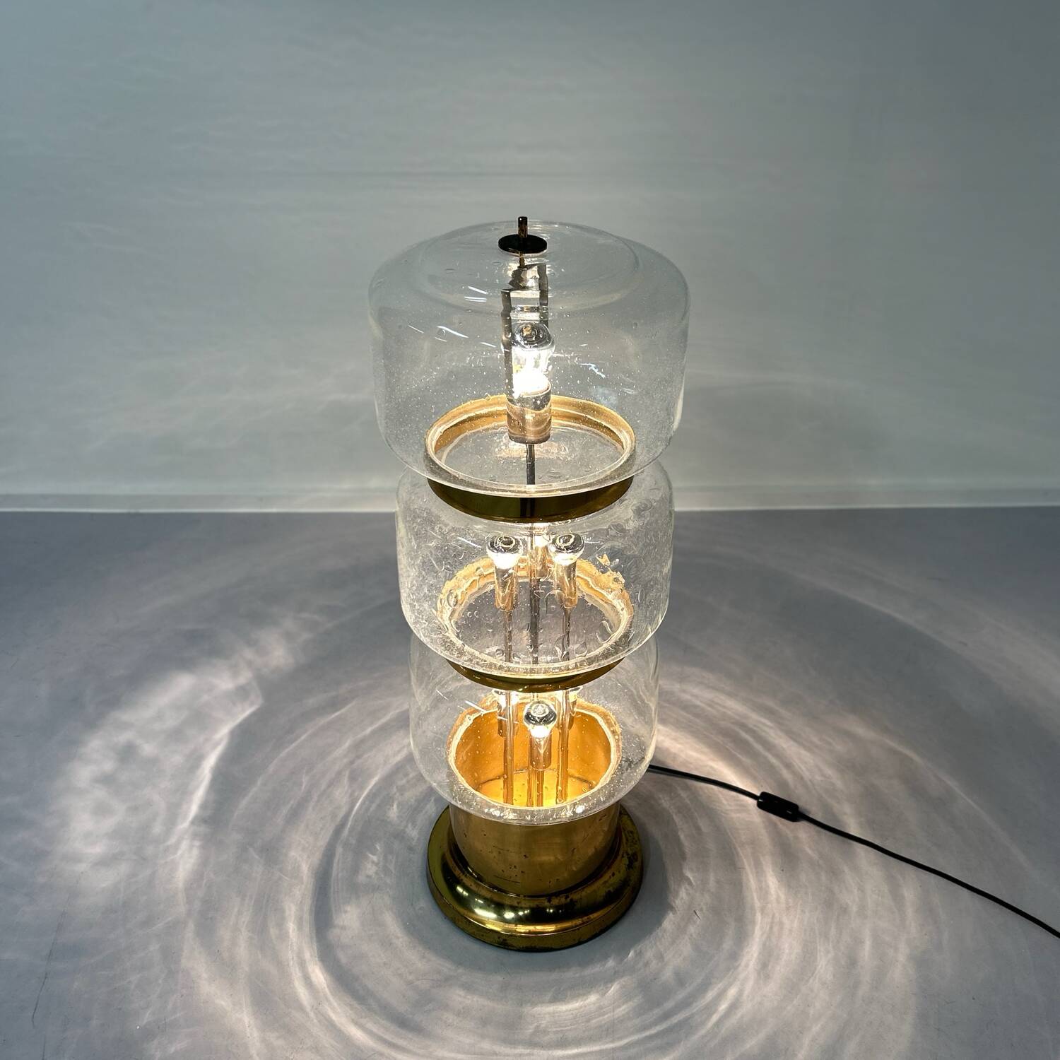 Large Floor Lamp of Mouth Blown Bubble Glass and Brass, 1970s