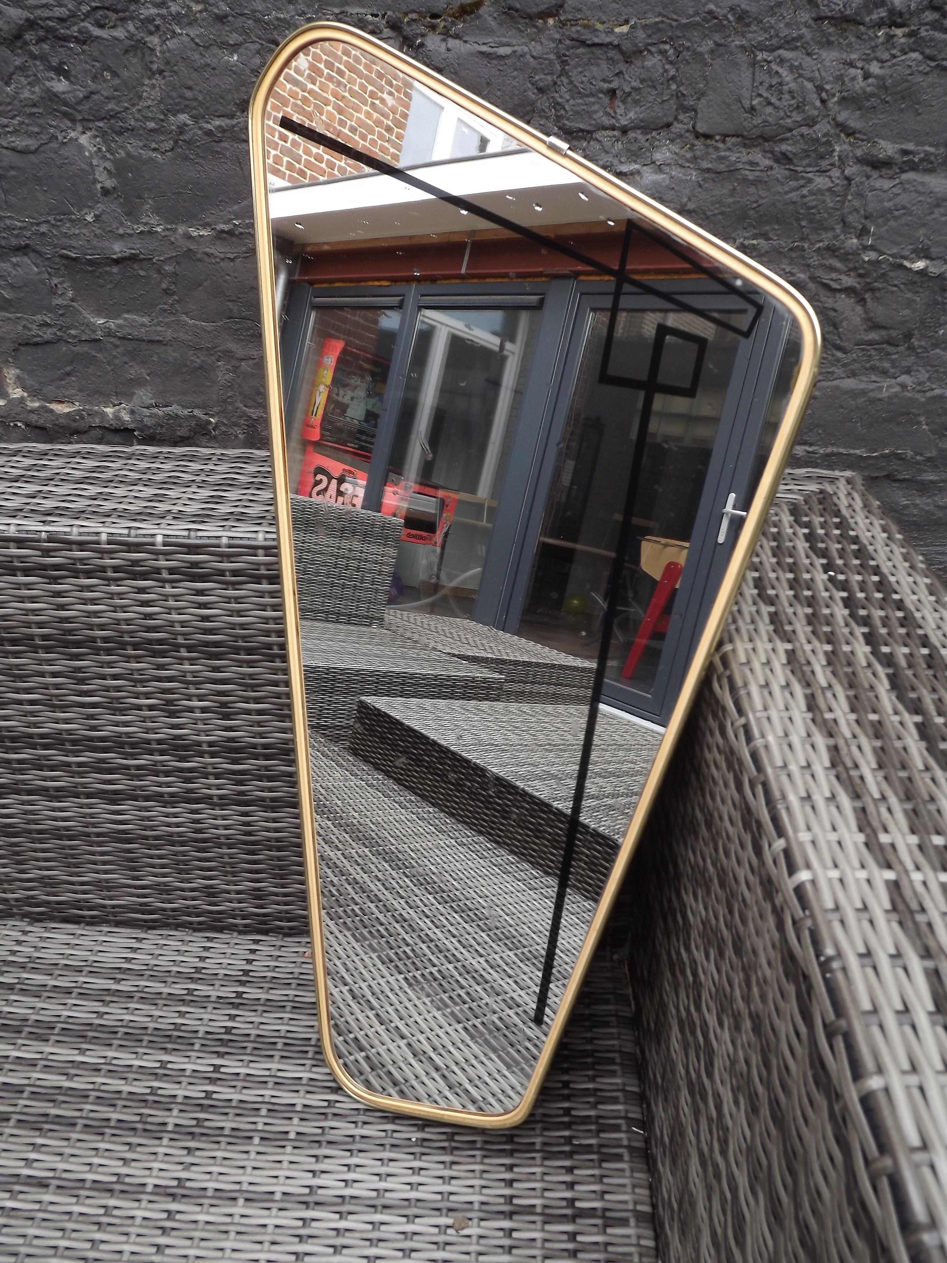 Vintage mirror 60s gold metal Scandinavian style 36x78cm