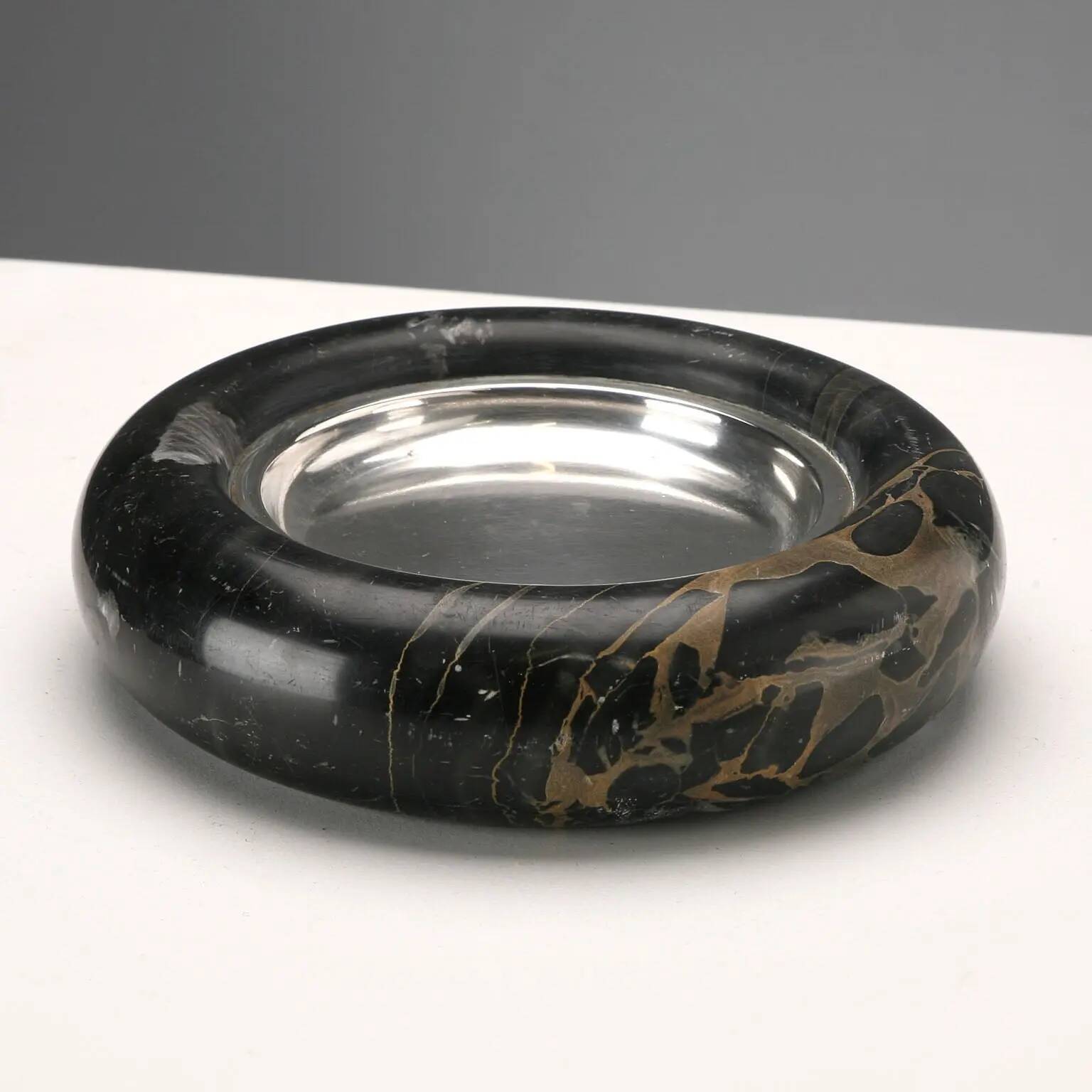 Vintage black and silver marble catchall, Italy, 1970s
