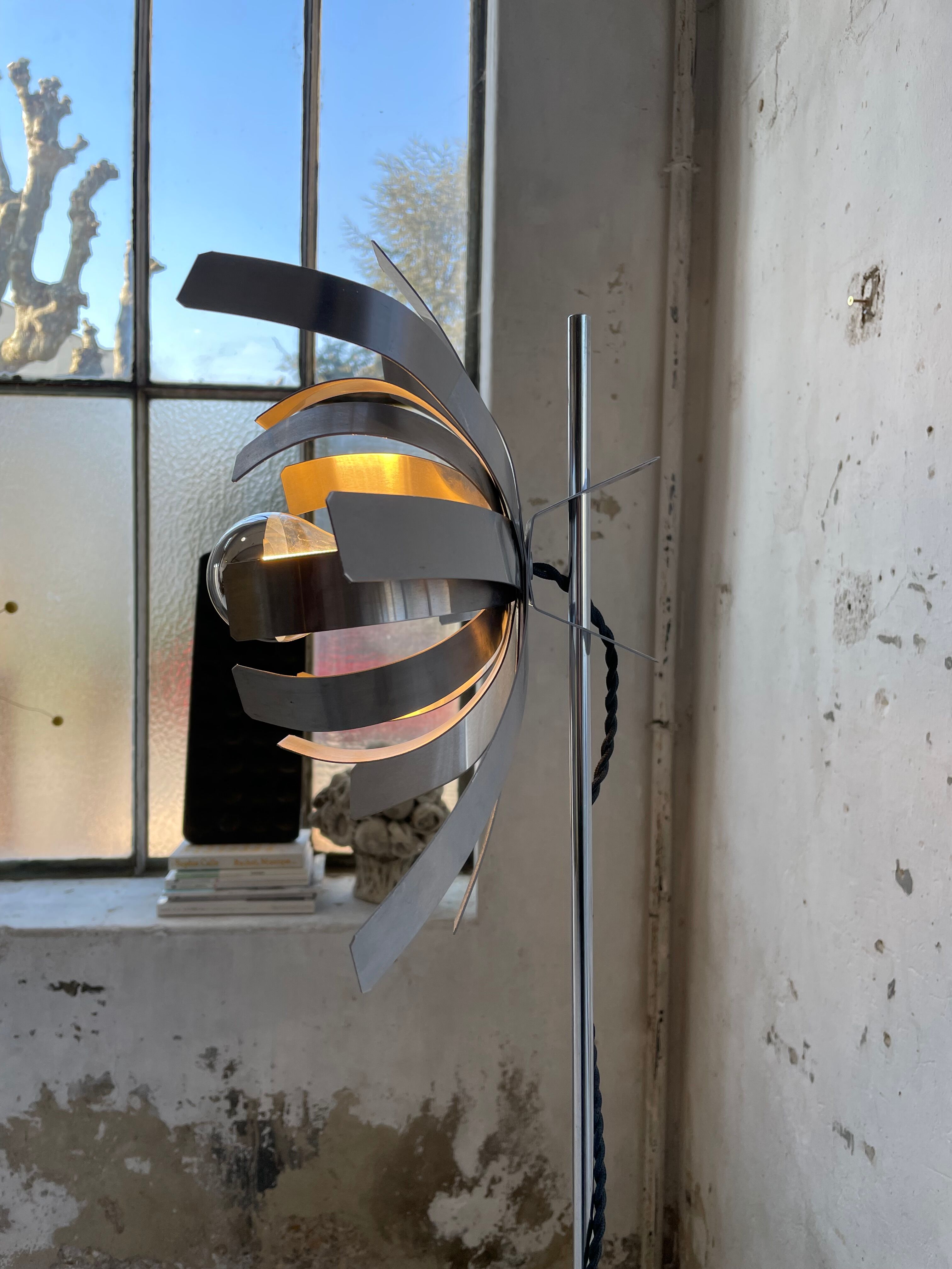 Floor lamp chrome 'flower' design Jacques Veyrat-Masson and Philippe Rogier, edited by Oxar
