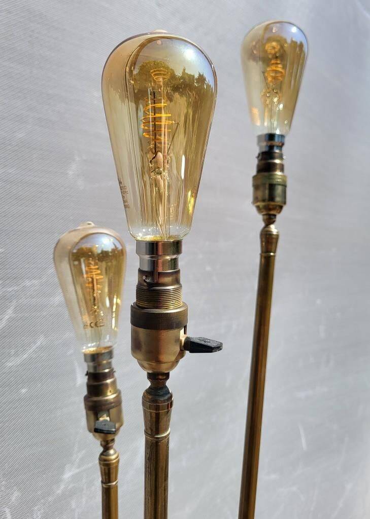 Three-light painter's table lamp in brass from the 1950s.