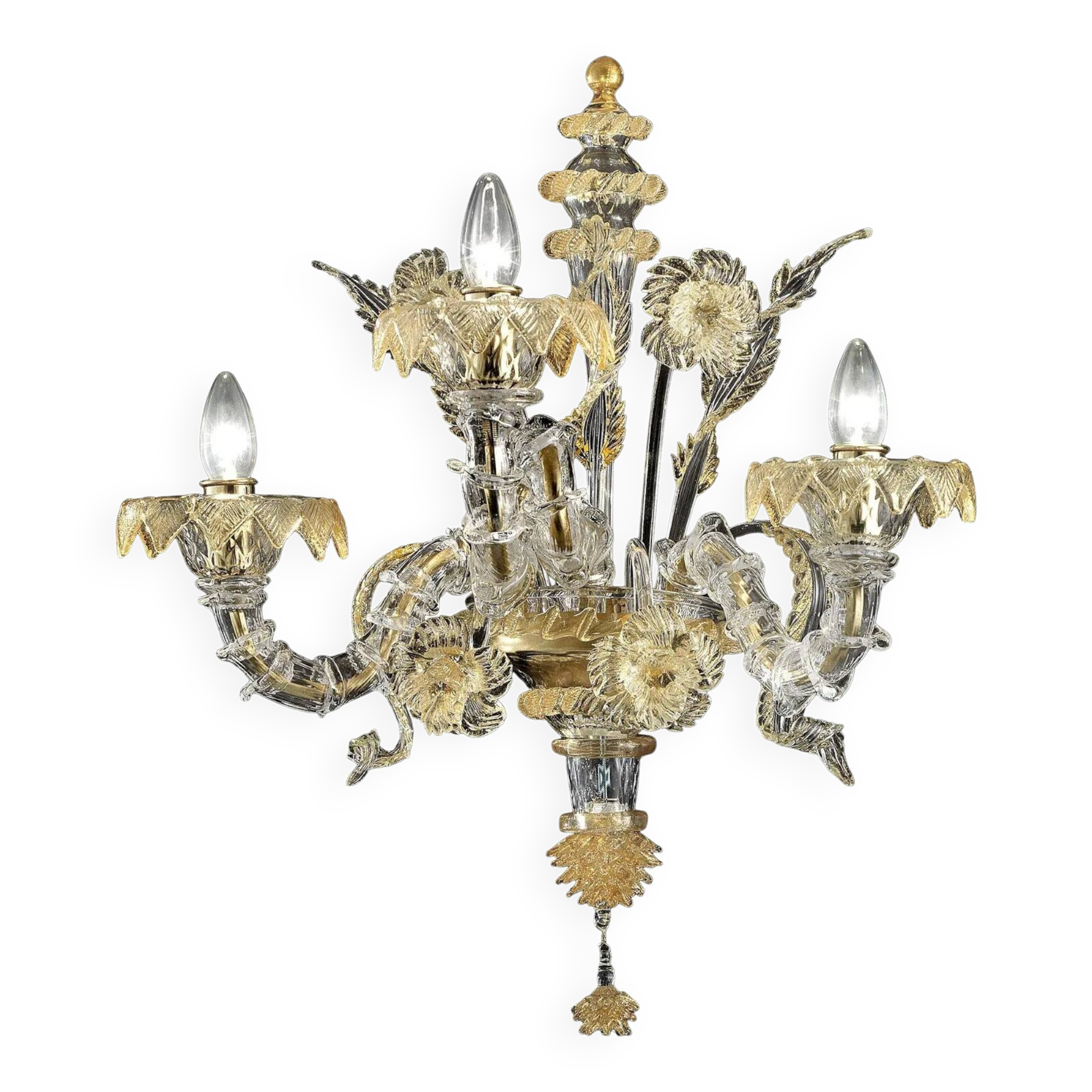 Verre de Murano italien Ca’ Rezzonico – Design floral en or fait à la main