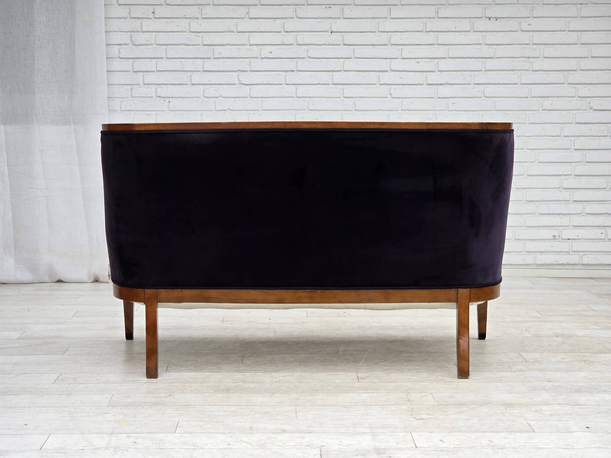 1950s, Danish art deco 2-seater sofa, ash wood, furniture velour.