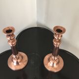 Pair of pink copper candlesticks