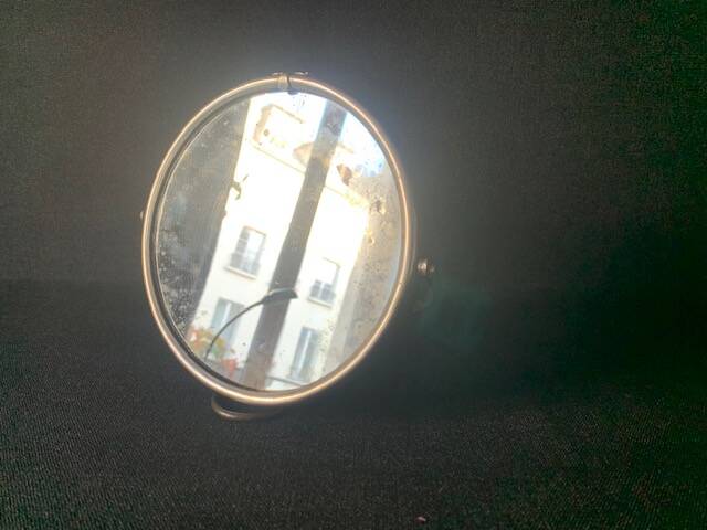 Small old barber's mirror, round, 2 sides, 1930