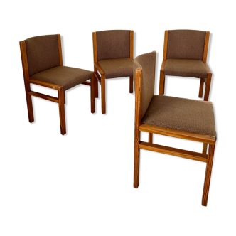 Lot 4 vintage chairs in pine and wool design Mann 70s