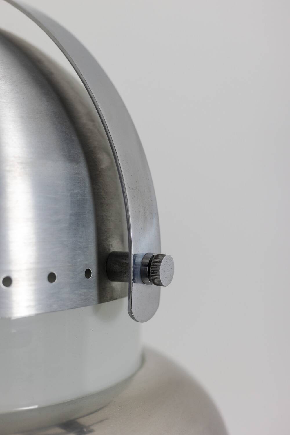 Industrial style suspension in brushed metal and opaline. 1970s.