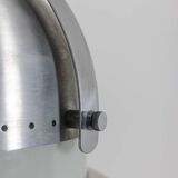 Industrial style suspension in brushed metal and opaline. 1970s.