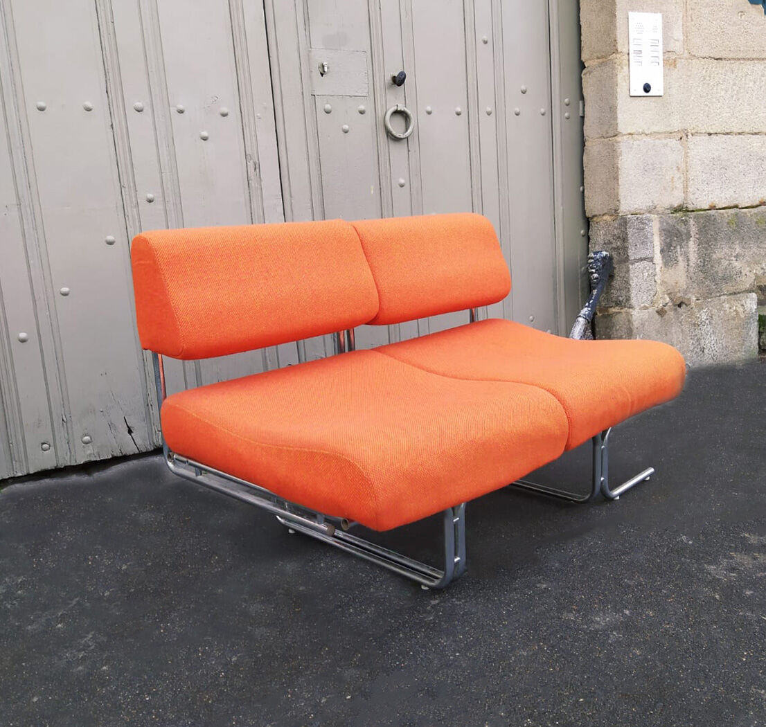 80's orange tweed sofa